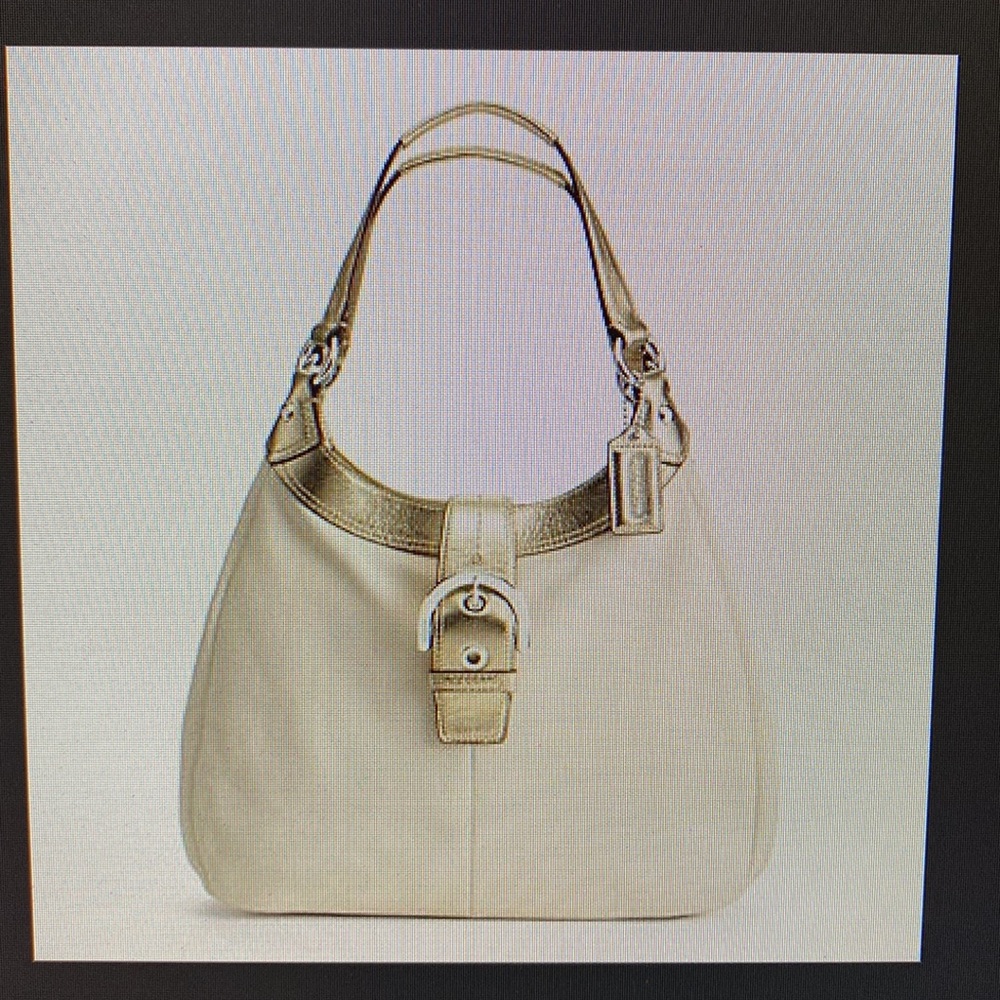 Coach Soho Hobo Leather White, Gold Metallic w/purple interior. 3 int sectns - Picture 2 of 14